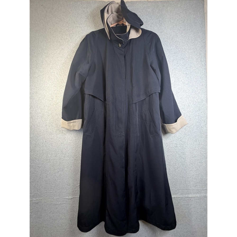 Fleet Street Coat Womens 12 Blue Hooded Long Rain Trench Zip Lined Microfiber